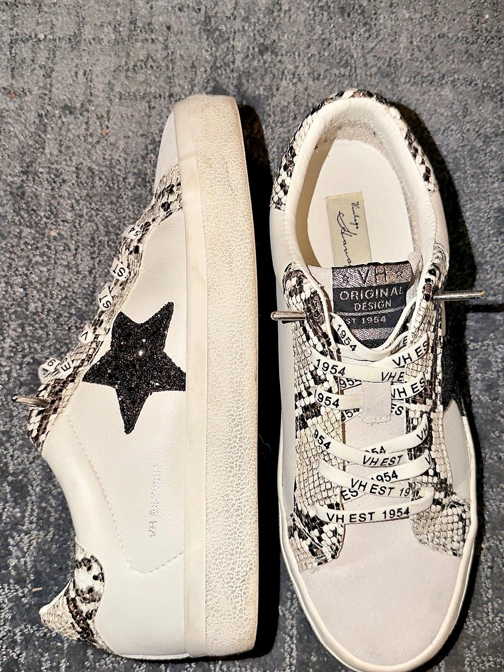 Vintage Havana Grande Snake-Print Star Sneakers White & Black